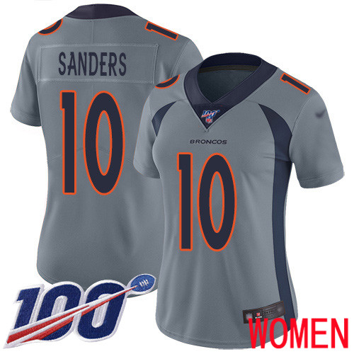 Women Denver Broncos #10 Emmanuel Sanders Limited Silver Inverted Legend 100th Season Football NFL Jersey->women nfl jersey->Women Jersey